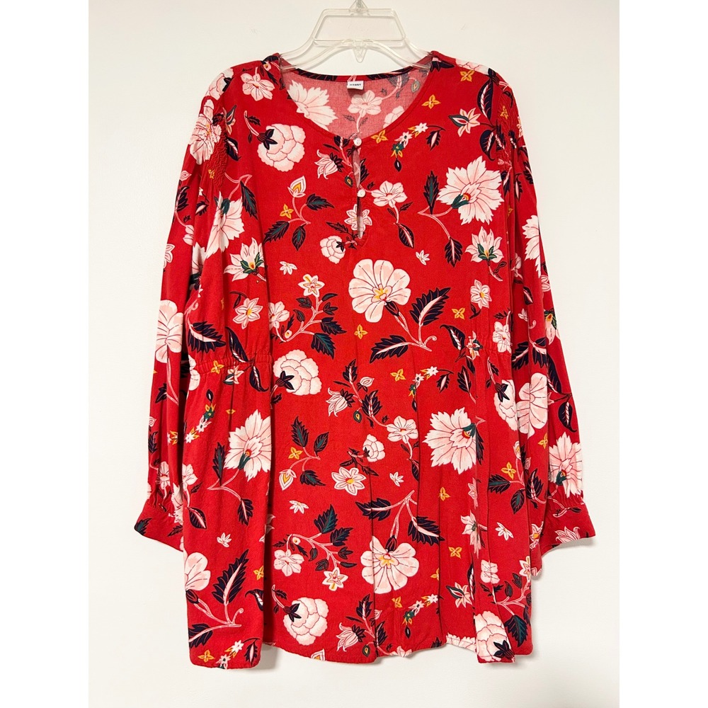 Old Navy Maternity Red Floral Long Sleeve Swing Top Blouse Medium 509727-00